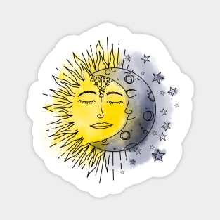 Celestial Sun Moon Watercolor Magnet