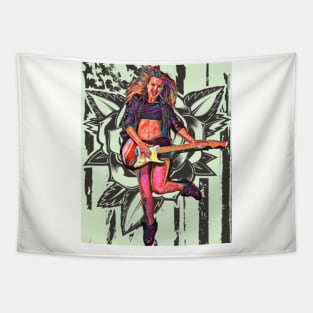 Girl Guitarist (sketched rose background) Tapestry