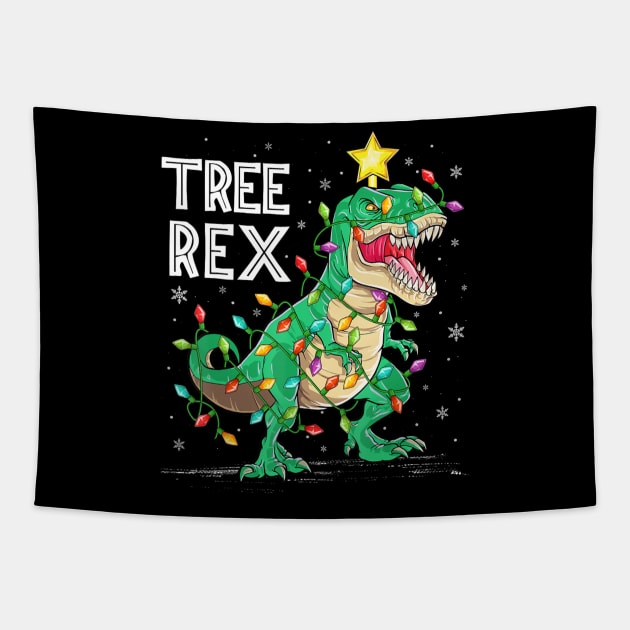 Tree rex Dinosaur Xmas Lighting Santa Dinosaur Christmas Tapestry by Mitsue Kersting