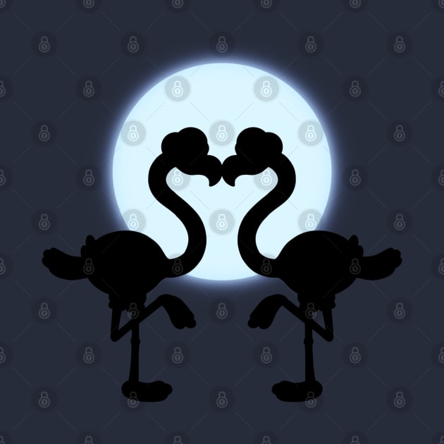 Cute Flamingo Couple Forming A Heart In The Moonlight by TheMaskedTooner