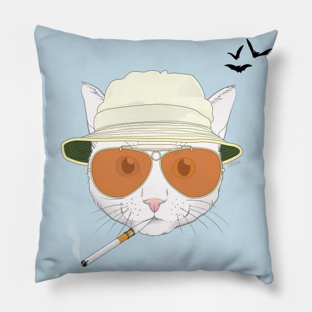 Fear and Loathing Cat - White Pillow by meownarchy