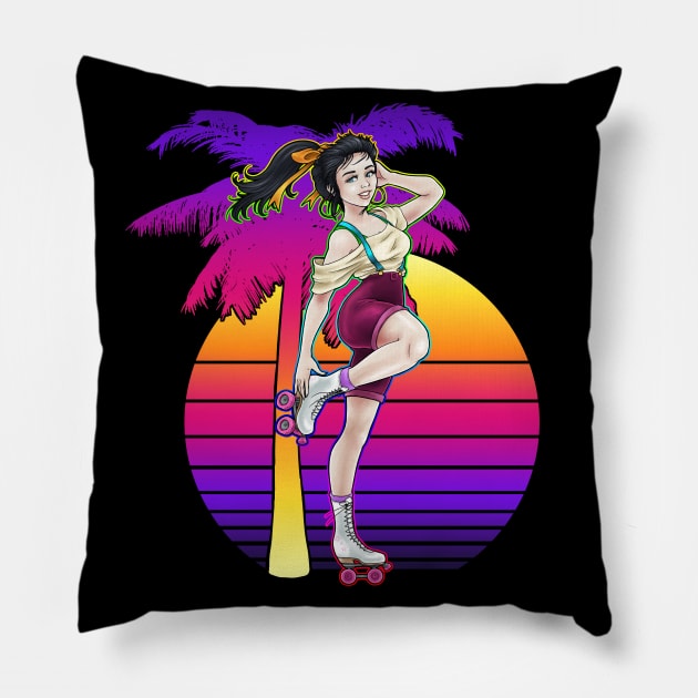 Neon Sunset Skater 2 Pillow by ChePanArt