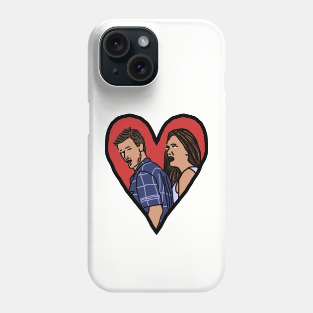 Couple in Valentine Heart Distracted Boyfriend Meme Valentines Day Phone Case by ellenhenryart