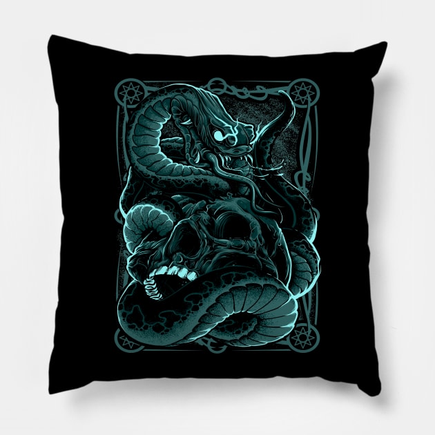 Skull with Snake 01 Pillow by KawaiiDread