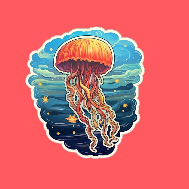 Orange sticker jellyfish artwork by Unelmoija