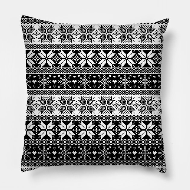 Black Winter Fair Isle Pattern Pillow by tanyadraws