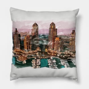 Dubai UAE Unique Watercolor Travel Souvenir Fine Art Painting Pillow