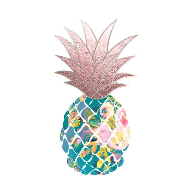 Aloha pineapple, teal + faux rose gold by PixDezines