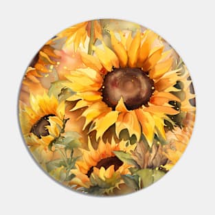 Sunflowers Blooming In Summertime Watercolor Pin