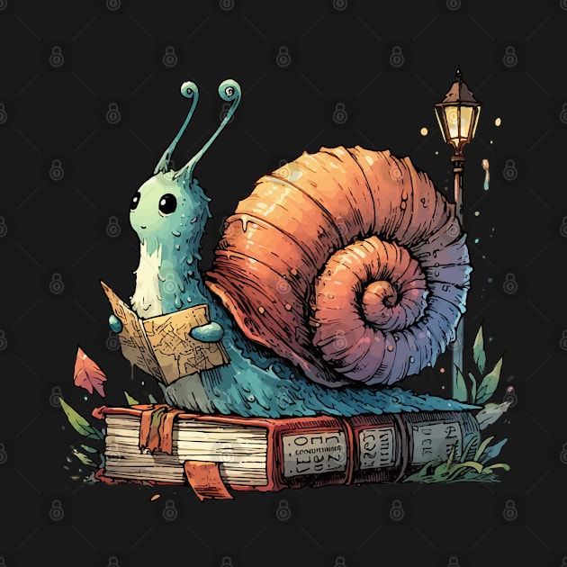 Snail Traveler Reading a Map On Book by TomFrontierArt