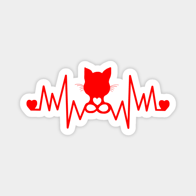 Cat Infinity Red Pulse Heartbeat Magnet by Art by Deborah Camp