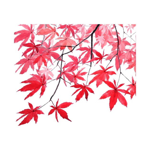 red maple leaves watercolor painting 2 by colorandcolor