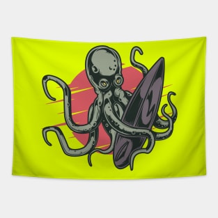 Vintage surfing octopus adventure Tapestry