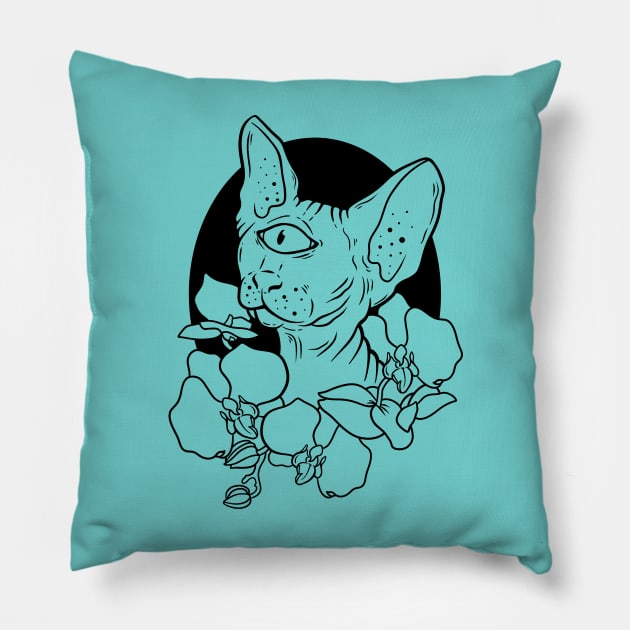 Space Sphynx (outline) Pillow by Spazzy Newton