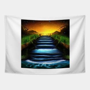 Dusk Stairway Under the Stars Tapestry