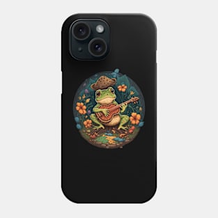 Cottagecore aesthetic cute frog playing ukelele on Mushroom Phone Case