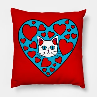 Kitty Love Hearts Pillow