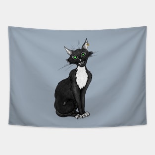 Green Eyed Creepy Cat Tapestry