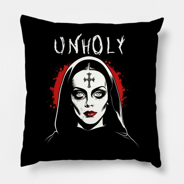 Unholy Nun Pillow by Tshirt Samurai