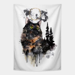 Forest Truffle Surreal Watercolor Tortoiseshell Cat Tapestry