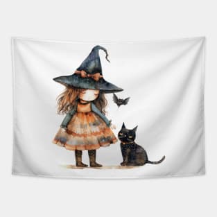 Cute Witch and Her Cat Tapestry