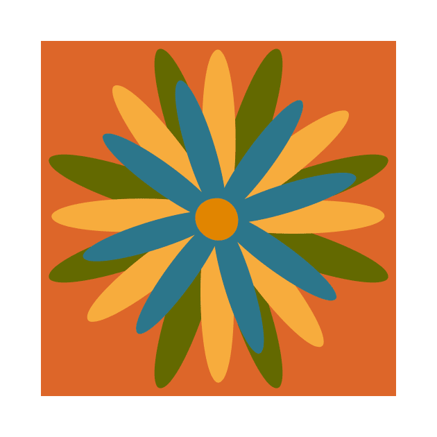 Orange, yellow, blue, green, simple, scandi flower by Kimmygowland