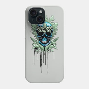 Elegant decorative blue skull with leaves Phone Case