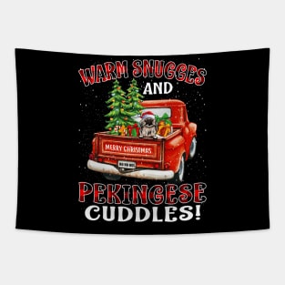 Warm Snuggles And Pekingese Cuddles Truck Tree Christmas Gift Tapestry