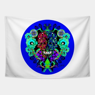 blue crimson dawn ecopop tree of life catrina skull monster art Tapestry