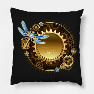 Banner with steampunk dragonfly Pillow