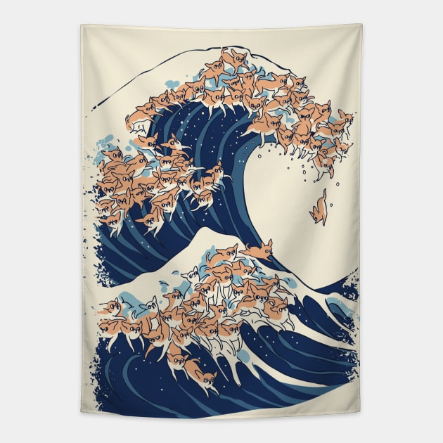 The Great Wave of Chihuahua Tapestry by huebucket