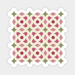 Retro Floral Pattern - Pink & Green Magnet