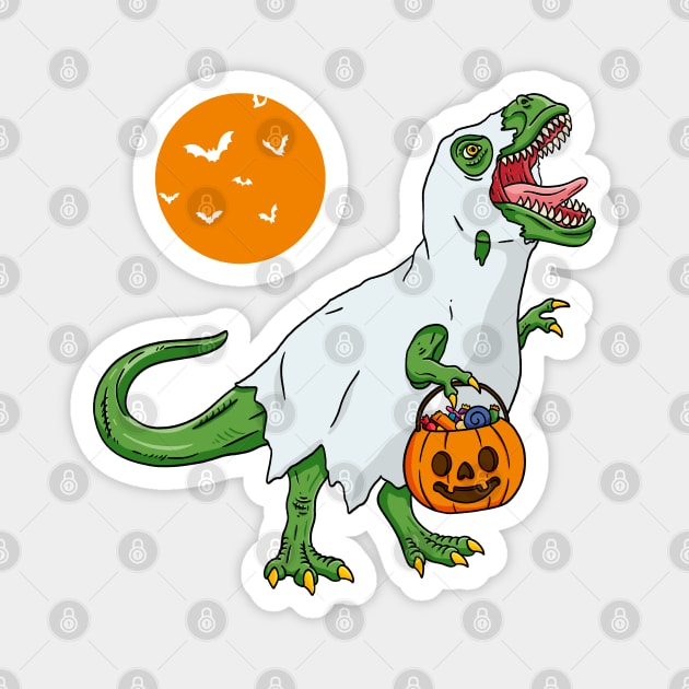 T Rex Dinosaur Halloween Ghost Scary Pumpkin Rawr Magnet by Trippycollage