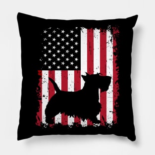 Dog Scottish Terrier Dog USA Flag Patriotic 4th of July 722 paws Pillow