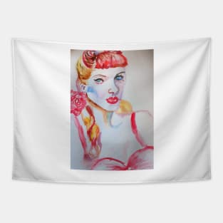 Redhead Woman Watercolor Painting Tapestry