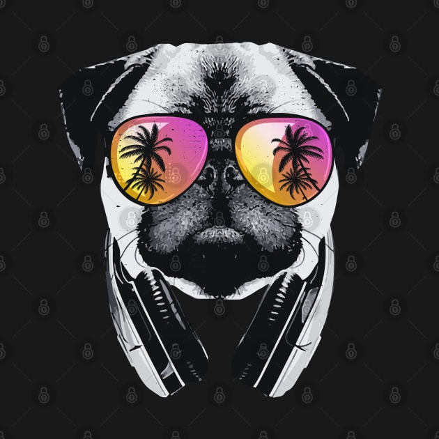 Cool Pug with Headphones by susanne.haewss@googlemail.com