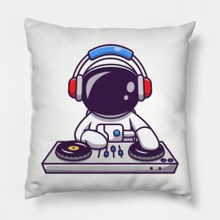 Cute Astronaut Playing DJ Electronic Music With Headphone Pillow