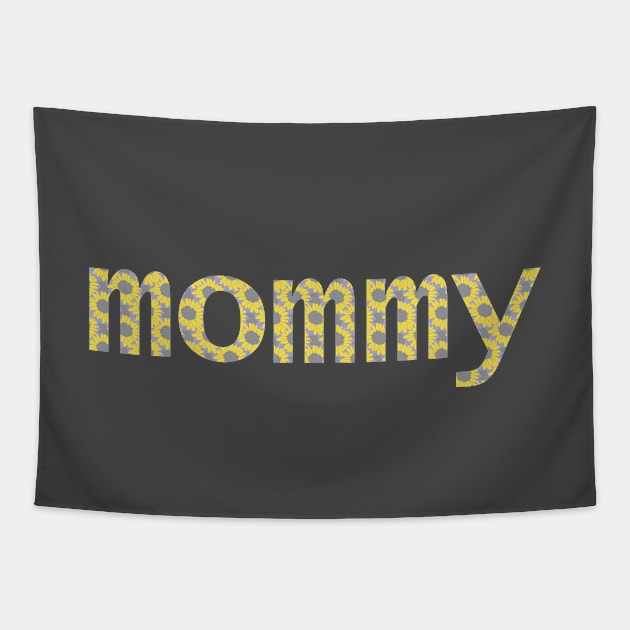 Mom Floral Art Typography Mommy Yellow Grey Tapestry by ellenhenryart