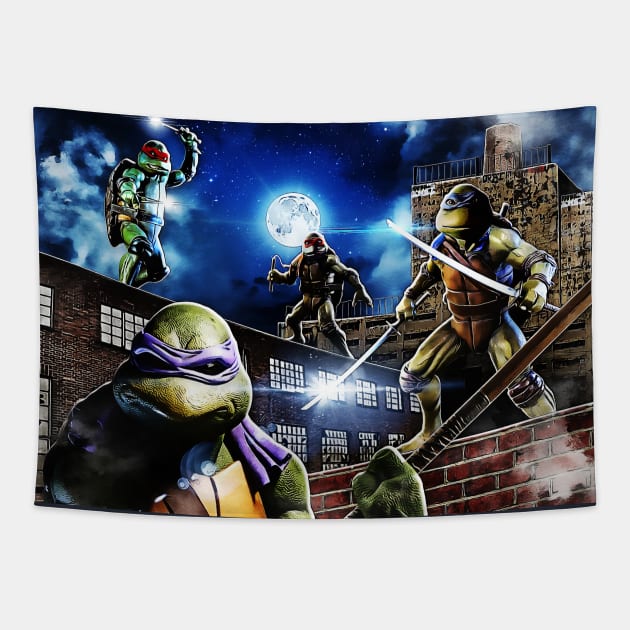 Animated Style Ninja Turtles 1990 Movie Tapestry by creativespero