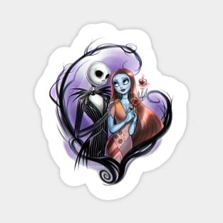 Sparkling with love, this image portrays Jack and Sally's romance from The Nightmare Before Christmas. Magnet