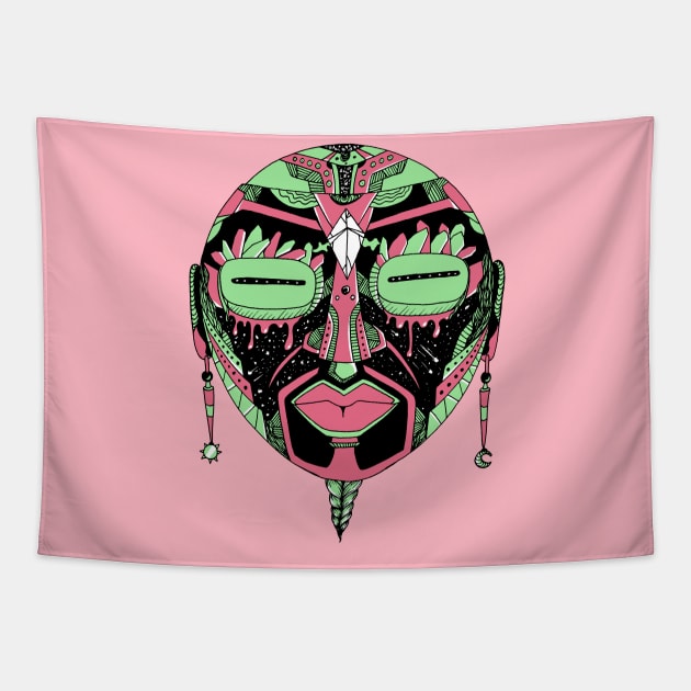 Pink Mint African Mask 2 Tapestry by kenallouis