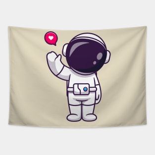 Cute Astronaut Waving Hand Cartoon Tapestry