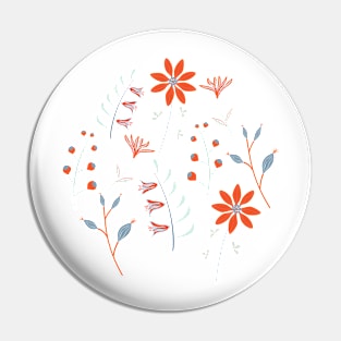 Blue Orange Boho Floral Pattern Pin