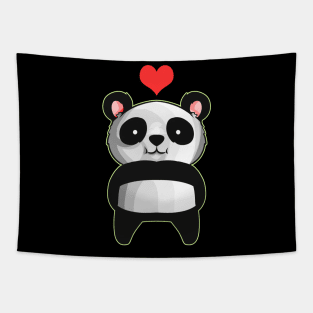 Kawaii Panda With Red Heart Over Head Cute I Love Panda Tapestry