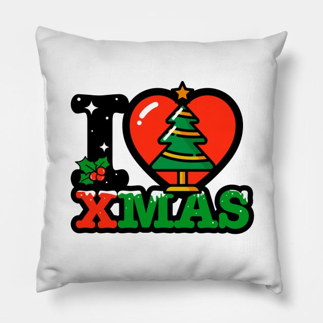 I heart Christmas tree  xmas Pillow by opippi