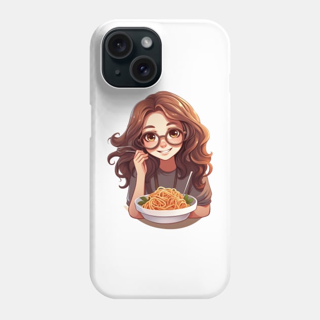 Cute Girl Eating Spaghetti Phone Case by Riverside-Moon