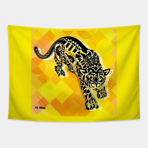 golden jaguar ecopop Tapestry by jorge_lebeau