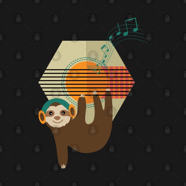 Funny Retro Sloth hanging on Guitar, by Lilac Elite