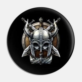 Nordic Warrior Viking Helmet and Swords Pin