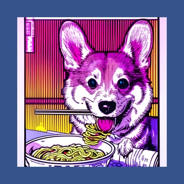 Corgi Eating Ramen Noodle Soup. by Megaluxe 